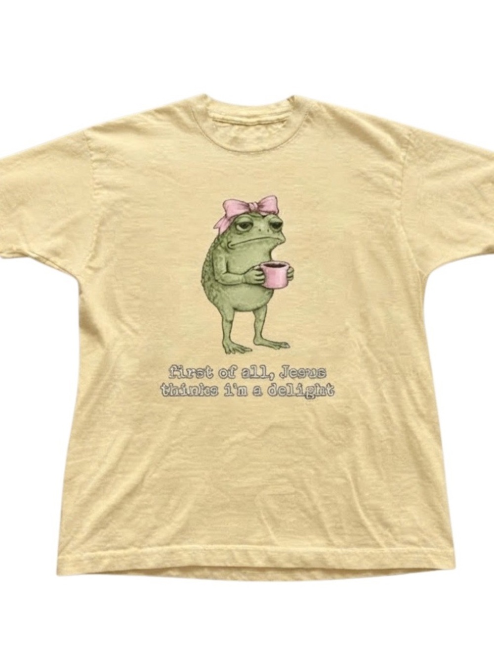 Frog "Jesus thinks i'm a delight" Yellow Gildan Graphic T-Shirt